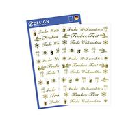 AVERY Zweckform 52391 Lot de 44 autocollants de Noël dorés (autocollants de Noël, film transparent, cartes de décoration de Noël, sachets) 2 feuilles/22 autocollants chacune, inscriptions de Noël