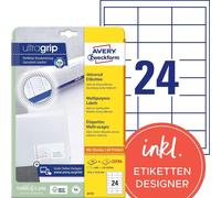 Avery Zweckform 6172 Étiquettes universelles, A4 avec ultragrip, étiquettes d'adresse 64,6 x 33,8 mm, blanc