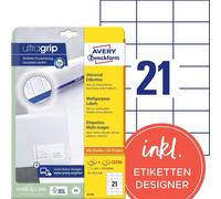 Avery Zweckform 6174 Étiquettes universelles, 70 x 42,3 mm, Convient pour Deutsche Post INTERNETMARKE, 25 feuilles/525 étiquettes, blanc
