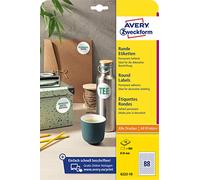 Avery Zweckform 6222-10 Étiquettes rondes (880 pastilles adhésives, Ø 20 mm sur A4, autocollants ronds à imprimer, étiquettes de produits autocollantes, étiquettes permanentes) 10 feuilles, blanc