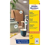 AVERY Zweckform 6223REV-10 Lot de 10 étiquettes Rondes (480 Pastilles Adhésives, Ø 30 mm sur A4, Autocollants Ronds à Imprimer, Amovibles et Amovibles sans Laisser de Traces, Étiquettes de Confiture)