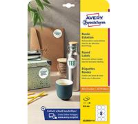 AVERY Zweckform 6228REV-10 Lot de 10 feuilles d'étiquettes rondes (80 pastilles adhésives, Ø 69 mm sur A4, autocollants ronds à imprimer, amovibles sans laisser de résidus, étiquettes autocollantes de confiture), blanc