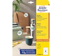 AVERY Zweckform 6229REV-10 Lot de 10 Étiquettes Rondes (60 Pastilles Adhésives, Ø 80 mm sur A4, Autocollants Ronds à Imprimer, Amovibles sans Laisser de Traces, Étiquettes de Confiture) Blanc