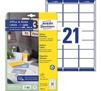 Avery Zweckform 7160-10 Étiquettes d'adresse, Home Office, petit paquet, A4 avec ultragrip, 63,5 x 38,1 mm, 10 feuilles/210 étiquettes, blanc