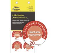 AVERY Zweckform 7904 Lot de 80 plaquettes de test avec date de test 20 (avec année à écrire soi-même, résistantes, autocollantes, 30 mm, label de contrôle en vinyle) Rouge