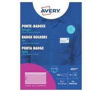 Avery Boîte 100 porte-badges épingle 4x7,5 cm + 108 inserts microperforés