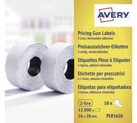 AVERY - Boîte de 10 rouleaux de 1200 étiquettes 2 lignes (10+ 8 caractères). Adhésif enlevable. Format 26 x 16 mm