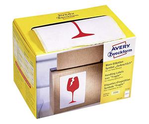 AVERY Zweckform Étiquettes d'avertissement 7251 Symbole : Attention Fragile (200 étiquettes sur rouleau en carton, 78 x 100 mm, autocollantes, utilisables pour expédition/déménagement/international)