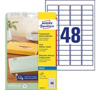Avery Zweckform J4720-25 Étiquettes d'adresses, 45,7 x 21,2 mm, 25 feuilles/1.200 étiquettes, transparent