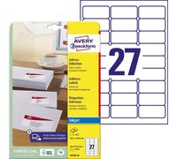Avery Zweckform J4792-25 Étiquettes d'adresse, 63,5 x 29,6 mm, 25 feuilles/675 étiquettes, blanc