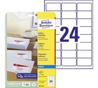 Avery Zweckform J8159-25 Étiquettes d'adresse, A4, 63,5 x 33,9 mm, 25 feuilles/600 étiquettes, blanc