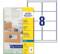 Avery Zweckform J8165-25 Étiquettes d'expédition, A4, 99,1 x 67,7 mm, 25 feuilles/200 étiquettes, blanc