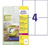 Avery Zweckform L4719REV-20 Étiquettes résistantes aux intempéries, amovibles, 105 x 148 mm, 20 feuilles/80 étiquettes, blanc