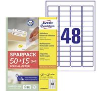 Avery Zweckform L4736REV-65 Etiquette universelles 45.7 x 21.2 mm papier blanc 65 feuille(s) décollable imprimante à jet dencre, imprimante laser, imprimante
