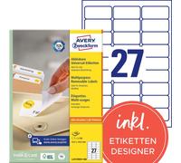 Avery Zweckform L4737REV-100 Étiquettes universelles, 63,5 x 29,6 mm, 100 feuilles/2 700 étiquettes, blanc
