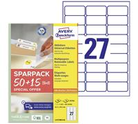 Avery-Zweckform L4737REV-65 Etiquette universelles 63.5 x 29.6 mm papier blanc 65 feuille(s) décollable imprimante à jet d'encre