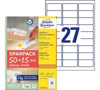 Avery Zweckform L4737REV-65 Étiquettes universelles, A4, 63,5 x 29,6 mm, 1 755 étiquettes/65 feuilles, blanc