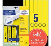 Avery Zweckform L4751-20 Étiquettes de classeur, A4 avec ultragrip, 38 x 297 mm, 20 feuilles/100 étiquettes, jaune