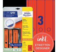 Avery Zweckform L4752-20 Étiquettes de classeur, A4 avec ultragrip, 61 x 297 mm, 20 feuilles/60 étiquettes, rouge