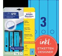 Avery Zweckform L4753-20 Étiquettes de classeur, A4 avec ultragrip, 61 x 297 mm, 20 feuilles/60 étiquettes, bleu