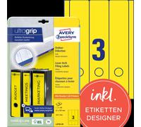 Avery Zweckform L4755-20 Étiquettes de classeur, A4 avec ultragrip, 61 x 297 mm, 20 feuilles/60 étiquettes, jaune