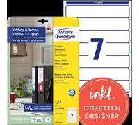 Avery-Zweckform Etiquette pour classeur L4760-10 38 x 192 mm papier blanc fixation permanente 70 pc(s)