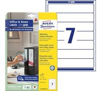 AVERY Zweckform L4760REV-10 Lot de 70 étiquettes pour dos de classeur avec adhérence ultra-adhérente, 38 x 192 mm au format A4, amovibles, étroite/courte, autocollantes, opaques, imprimables) 10 feuilles, blanc