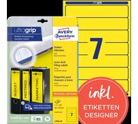 Avery Zweckform L4765-20 Étiquettes de classeur, A4 avec ultragrip, 38 x 192 mm, 20 feuilles/140 étiquettes, jaune