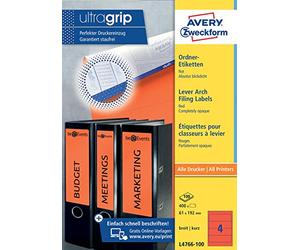 AVERY Zweckform L4766-100 Lot de 100 étiquettes pour dos de classeur (400 étiquettes dorsales avec ultra rip, 61 x 192 mm sur A4, large/courte, autocollantes, absolument opaques, étiquettes