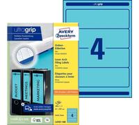 Avery Zweckform L4767-100 Étiquettes de classeur, A4 avec ultragrip, 61 x 192 mm, 100 feuilles/400 étiquettes, bleu