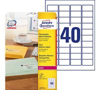 Avery zweckform l4770-25 lot de 1000 étiquettes transparentes faciles à décoller quickpeel pour imprimante laser 45,7 x 25,4 mm G