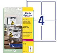Avery Zweckform L4774-20 Étiquettes en film résistant aux intempéries, 99,1 x 139 mm, résistant aux intempéries, 20 feuilles/80 étiquettes, blanc