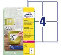 Avery Zweckform L4774REV-20 Étiquettes résistantes aux intempéries, amovibles, 99,1 x 139 mm, 20 feuilles/80 étiquettes, blanc