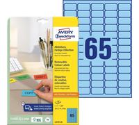 Avery Zweckform L4791-20 Étiquettes de couleur, amovibles, A4, 38,1 x 21,2 mm, 20 feuilles/1 300 étiquettes, bleu