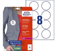 AVERY Zweckform L4881-20 Lot de 160 étiquettes nominatives rondes, Ø 65 mm sur A4, autocollantes, étiquettes textiles imprimables en soie acétate pour imprimante laser, amovibles sans laisser de
