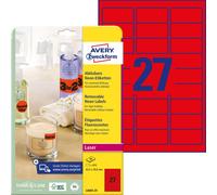 Avery Zweckform L6003 - Étiquettes - rouge fluorescent - 63.5 x 29.6 mm 675 étiquette(s) ( 25 feuille(s) x 27 ) promo