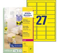 Avery Zweckform L6004-25 Étiquettes en couleurs spéciales, 63,5 x 29,6 mm, 25 feuilles/675 étiquettes, jaune fluo