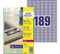 Avery Zweckform L6008-20 Étiquettes de plaque signalétique, 25,4 x 10 mm, résistantes aux intempéries, 20 feuilles/3.780 étiquettes, argentées