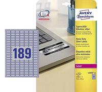 Avery-Zweckform L6008-20 Lot de 3780 étiquettes en polyester Argenté 25,4 x 10 mm
