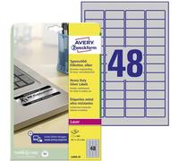 Avery Zweckform L6009-20 Etiquette plaques signalétiques 45.7 x 21.2 mm film de polyester argent 960 pc(s) fixation permanente imprimante laser, photocopieuse,