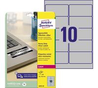 Avery Zweckform L6012-20 Étiquettes de plaque signalétique, 96 x 50,8 mm, résistantes aux intempéries, 20 feuilles/200 étiquettes, argentées