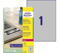 Avery Zweckform L6013-20 Étiquettes de plaque signalétique, 210 x 297 mm, résistantes aux intempéries, 20 feuilles/20 étiquettes, argentées