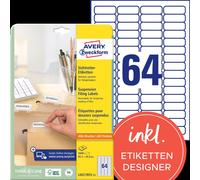 Avery Zweckform L6021REV-25 Étiquettes à onglets, 45,7 x 16,9 mm, 25 feuilles/1 600 étiquettes, blanc