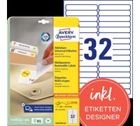 Avery Zweckform L6031REV-25 Étiquettes universelles, 96 x 16,9 mm, 25 feuilles/800 étiquettes, blanc