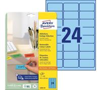 Avery Zweckform L6032-20 Étiquettes de couleur, détachables, A4, 63,5 x 33,9 mm, 20 feuilles/480 étiquettes, bleu