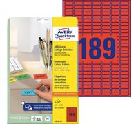 Avery Zweckform L6036-20 Étiquettes de couleur, amovibles, A4, 25,4 x 10 mm, 20 feuilles/3.780 étiquettes, rouge