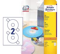 Avery Zweckform L6043-25 Étiquettes de CD, Ø 117 mm, 25 feuilles/50 étiquettes, blanches