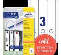 Avery Zweckform L6059-25 Étiquettes de classeur, A4 avec ultragrip, 59 x 297 mm, 30 feuilles/90 étiquettes, blanches