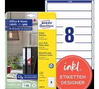 Avery Zweckform L6060-10 Étiquettes de classeur, Home Office, petit paquet, A4 avec ultragrip, 34 x 192 mm, 10 feuilles/80 étiquettes, blanc