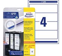 AVERY Zweckform L6061REV-20 Lot de 120 étiquettes pour dos de classeur avec Ultragrip, 59 x 192 mm sur A4, amovibles, larges/courtes, autocollantes, opaques et imprimables, 30 feuilles, blanc